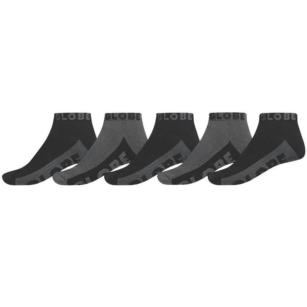 Globe Ankle Sock Black Grey 5 Pairs Mens Socks