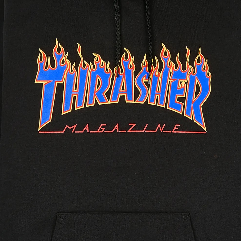 Thrasher Flame Logo Black Blue Hoodie