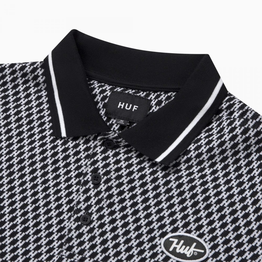 Huf Button Up Shirt Micro H Polo Black [Size: XL]
