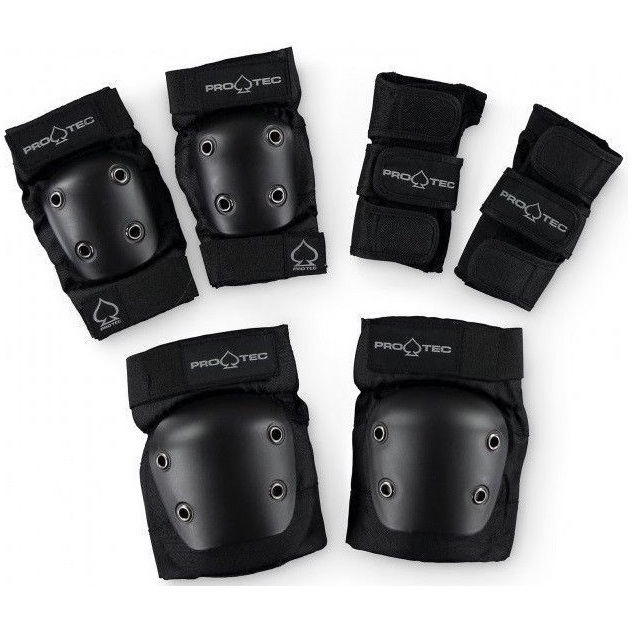 Protec Knee Elbow Wrist Street 3 Pack Black Youth Protective Pad Set