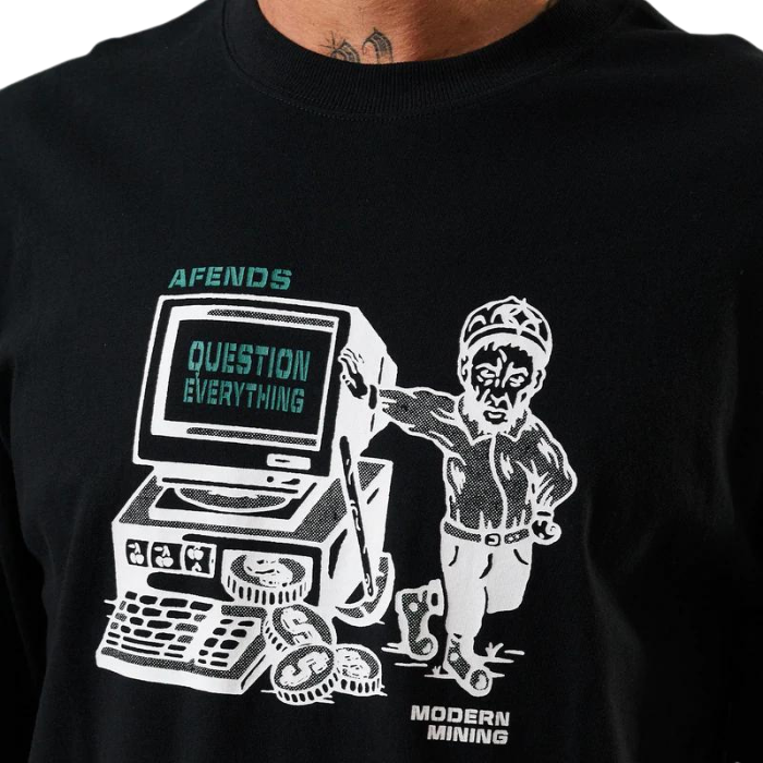 Afends Ripple Organic Oversized Graphic Black T-Shirt [Size: XL]