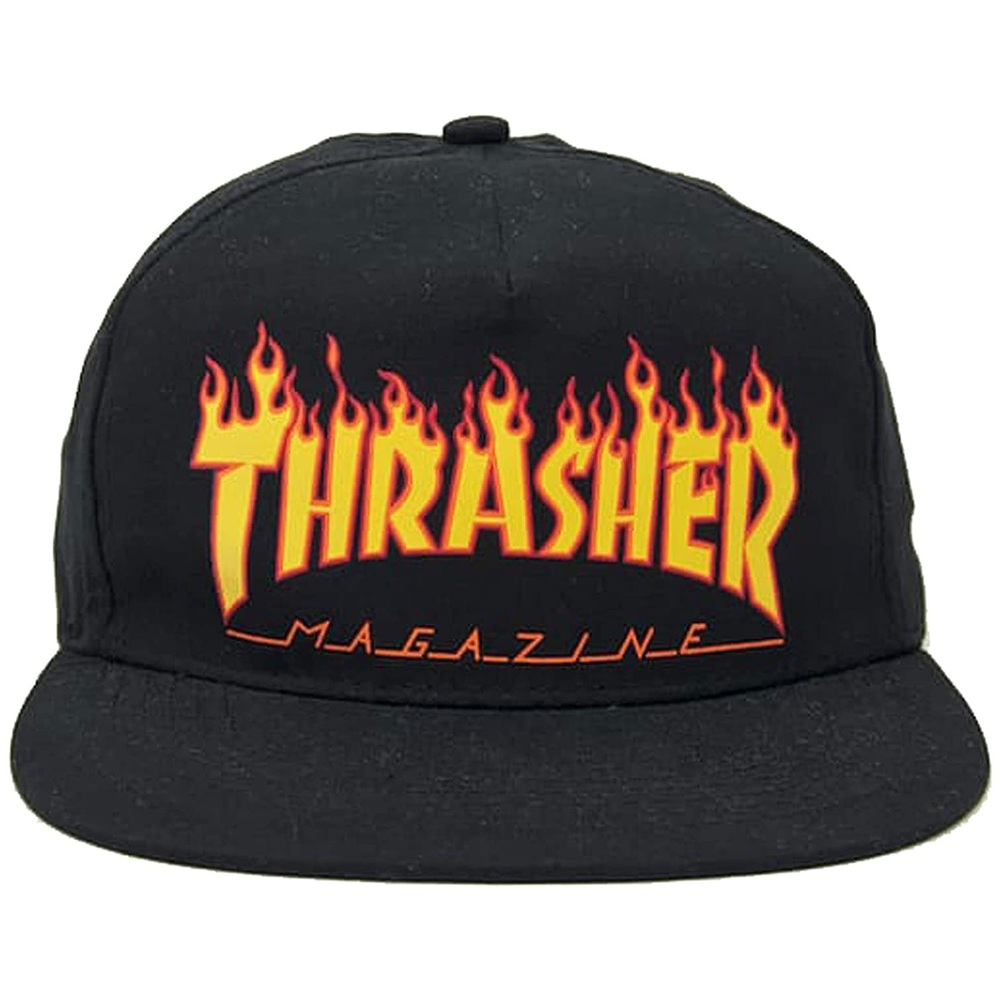 Thrasher Flame Embroidered Black Snapback Hat