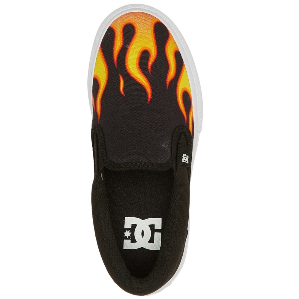 DC Manual Slip On Black Flames Youth Skate Shoes