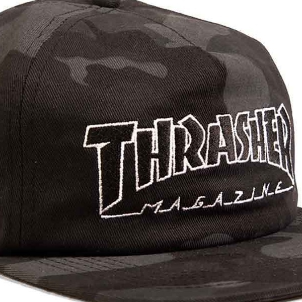 Thrasher Outlined Black Camo Snapback Hat