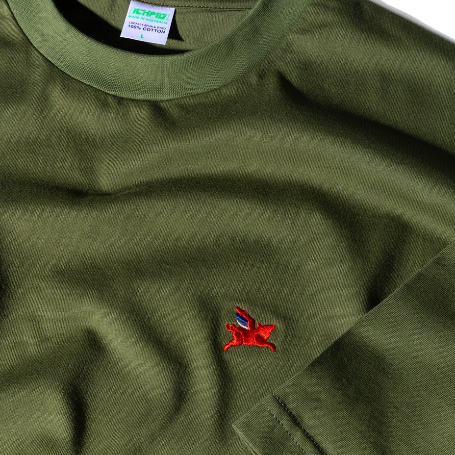 Ichpig Pigasus Embroidery Khaki Green T-Shirt