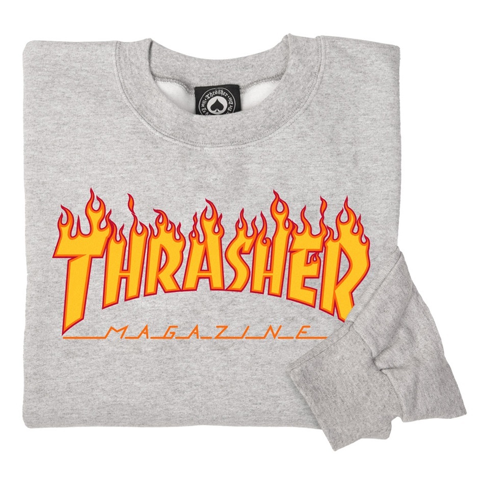 Thrasher Flame Logo Light Grey Crew Jumper