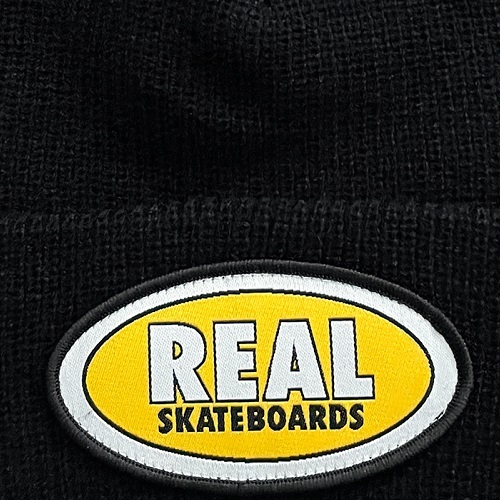 Real Skateboards Oval Cuff Black Yellow Beanie