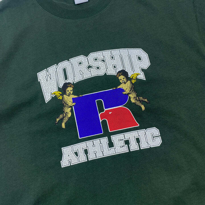 Worship X Russel Athletic Groundskeepers Sycamore Green Vintage Washed T-Shirt [Size: M]