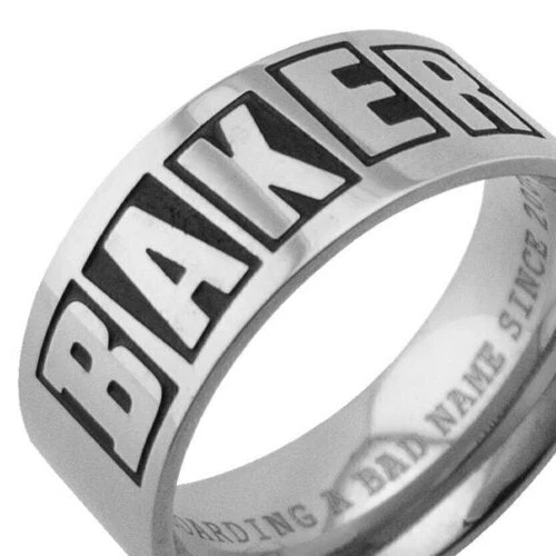 Baker Brand Logo Silver Large Ring