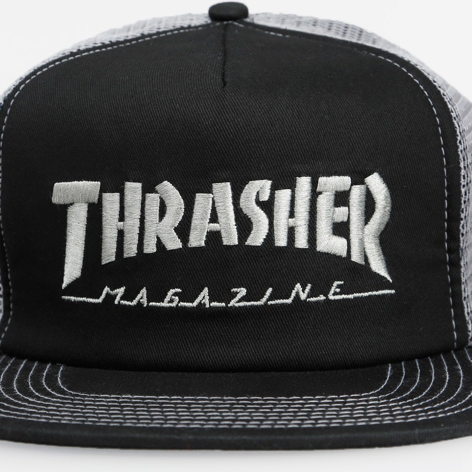 Thrasher Logo Embroidered Black Grey Mesh Hat