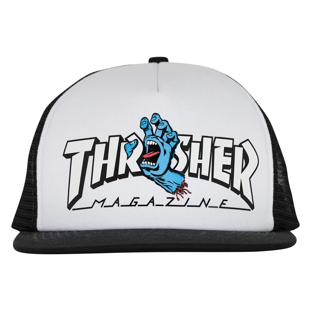 Santa Cruz X Thrasher Screaming Logo White Black Mesh Trucker Hat