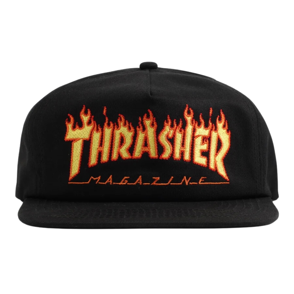 Thrasher Flame Embroidered Black Snapback Hat