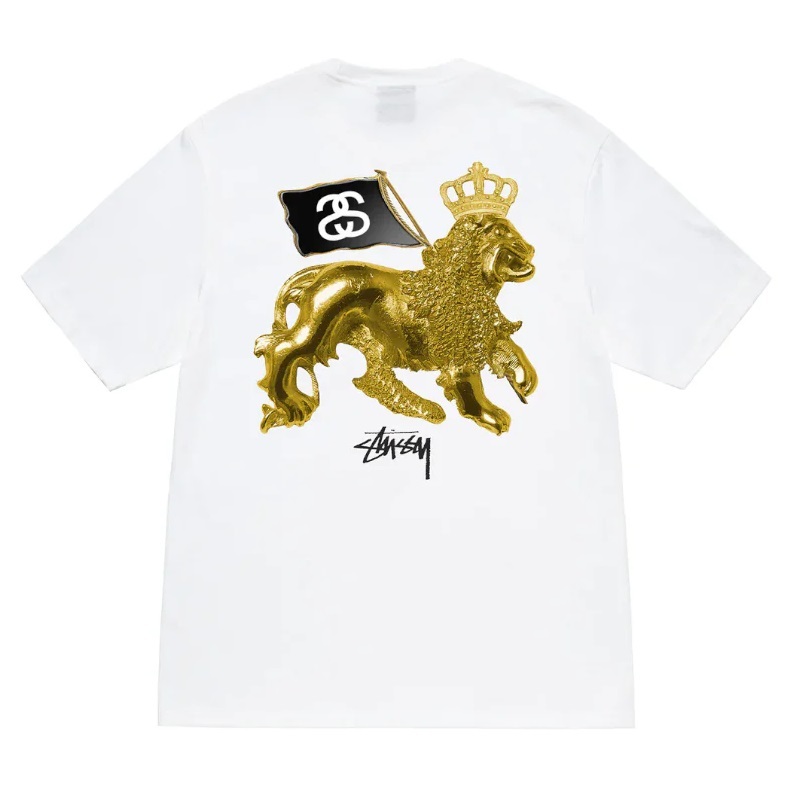 Stussy Gold Lion White T-Shirt [Size: L]