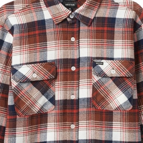 Brixton Bowery Flannel Washed Navy Sepia Off White Button Up Shirt [Size: M]