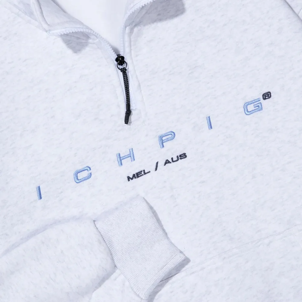Ichpig Capital 1/4 Zip White Marle Crew Jumper [Size: XL]