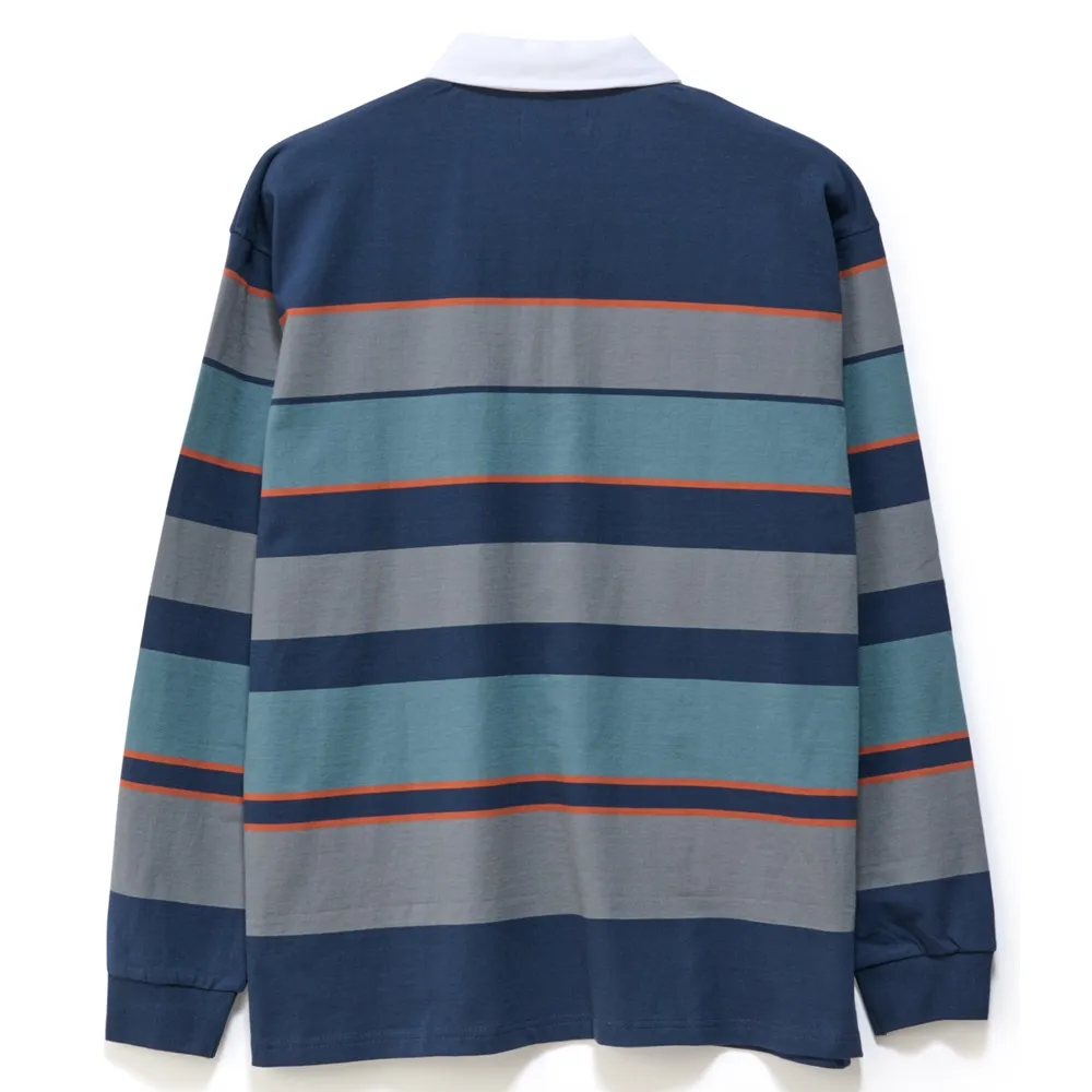 S/Double Variagated Stripe Rugby Navy Long Sleeve Shirt [Size: L]