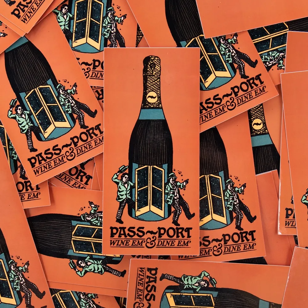 Passport Wine Em Black Orange Sticker