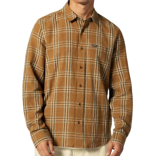 Brixton Charter Linen Blend Washed Copper Whitecap Plaid Button Up Shirt
