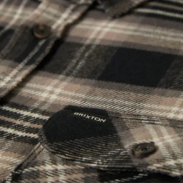 Brixton Bowery Flannel Black Charcoal Beige Button Up Shirt
