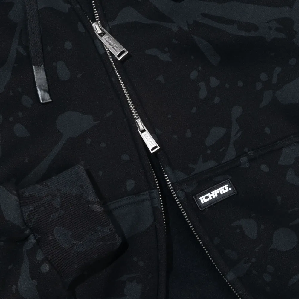 Ichpig Splatter Zip Up Black Hoodie