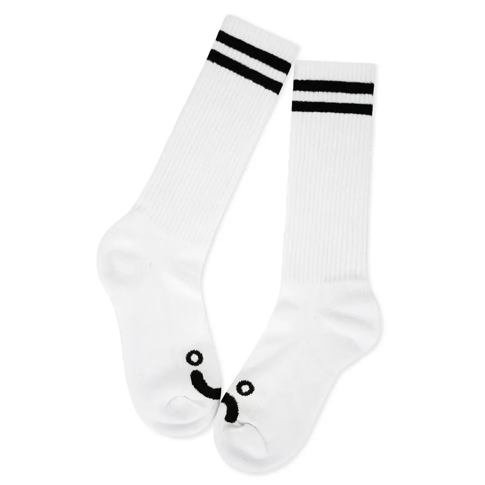 Polar Skate Co Rib Happy Sad White 43-46 Long Socks