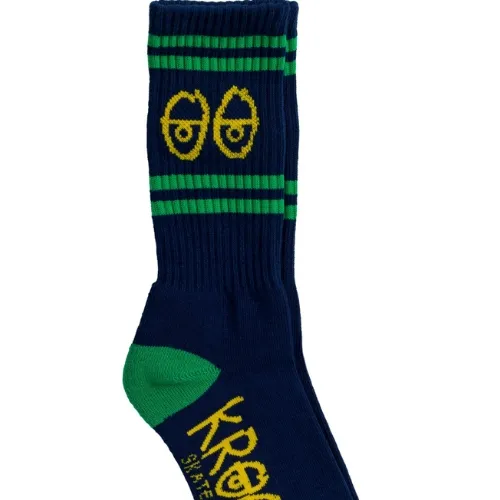 Krooked Eyes Navy Green Yellow 1 Pair Mens Socks