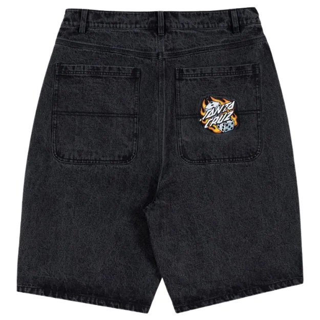 Santa Cruz Flaming Dice Dot Washed Black Jean Shorts