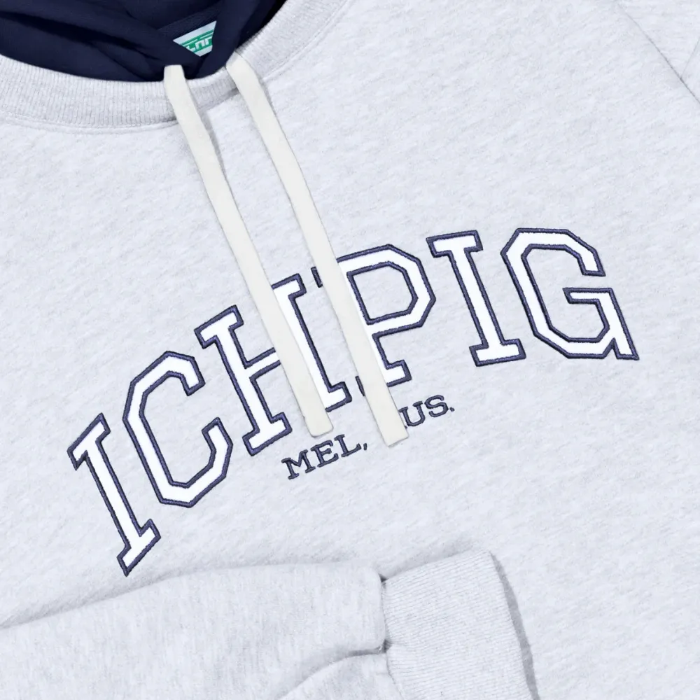 Ichpig Stadium White Marle Hooded Crew Jumper