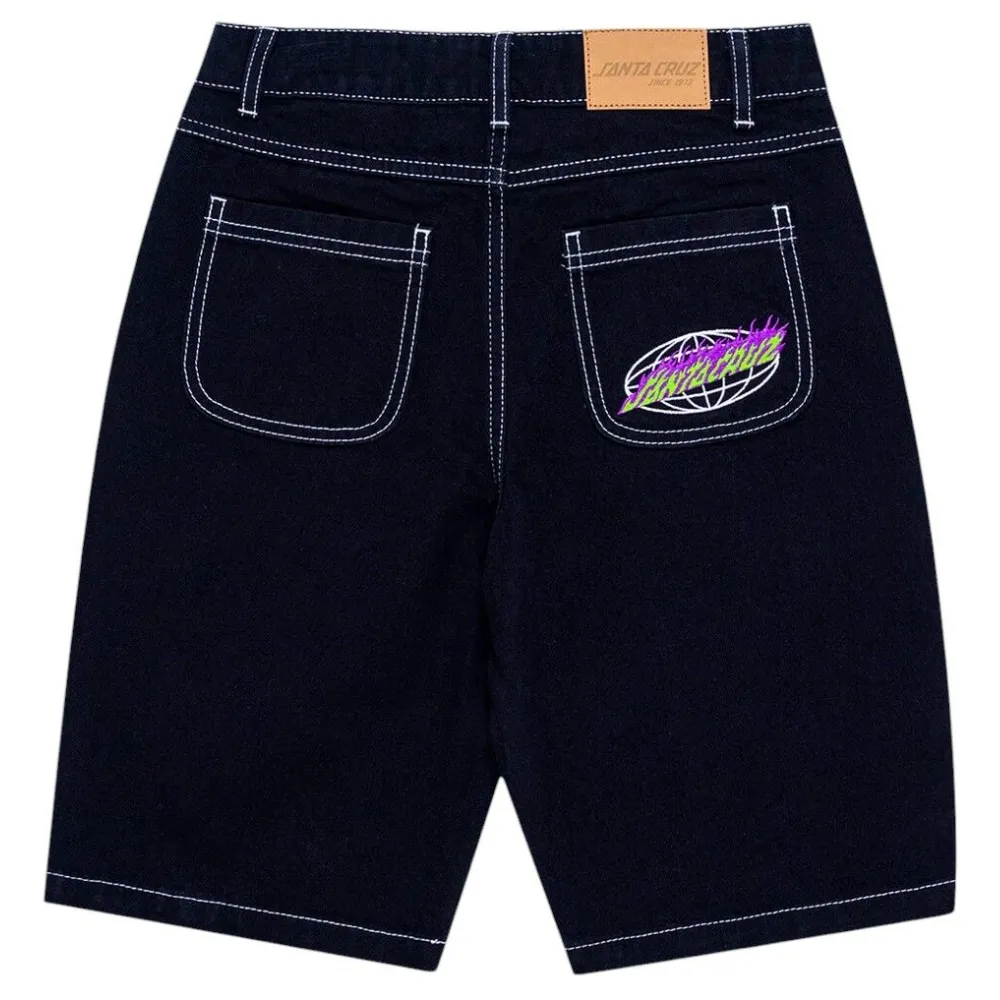 Santa Cruz Global Flame Strip Black Baggy Youth Shorts