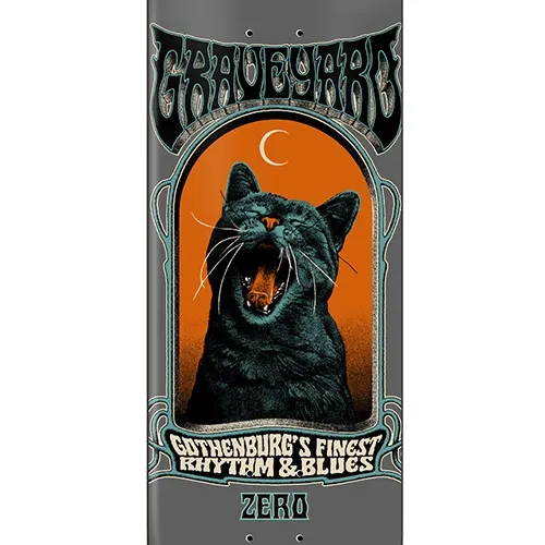 Zero X Graveyard Screaming Cat Grey 8.5 Skateboard Deck