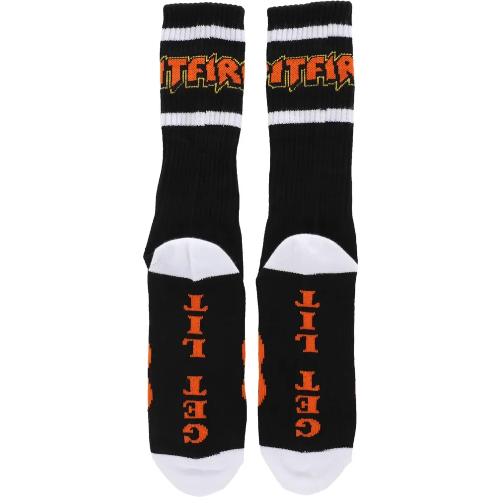 Spitfire Hellfire Script Black White Orange 1 Pair Mens Socks