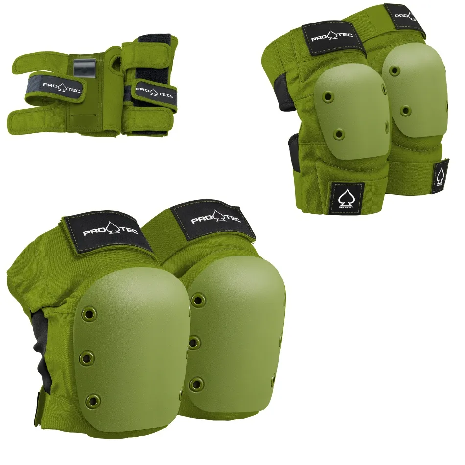 Protec Knee Elbow Wrist Street 3 Pack Army Green Youth Protective Pad Set