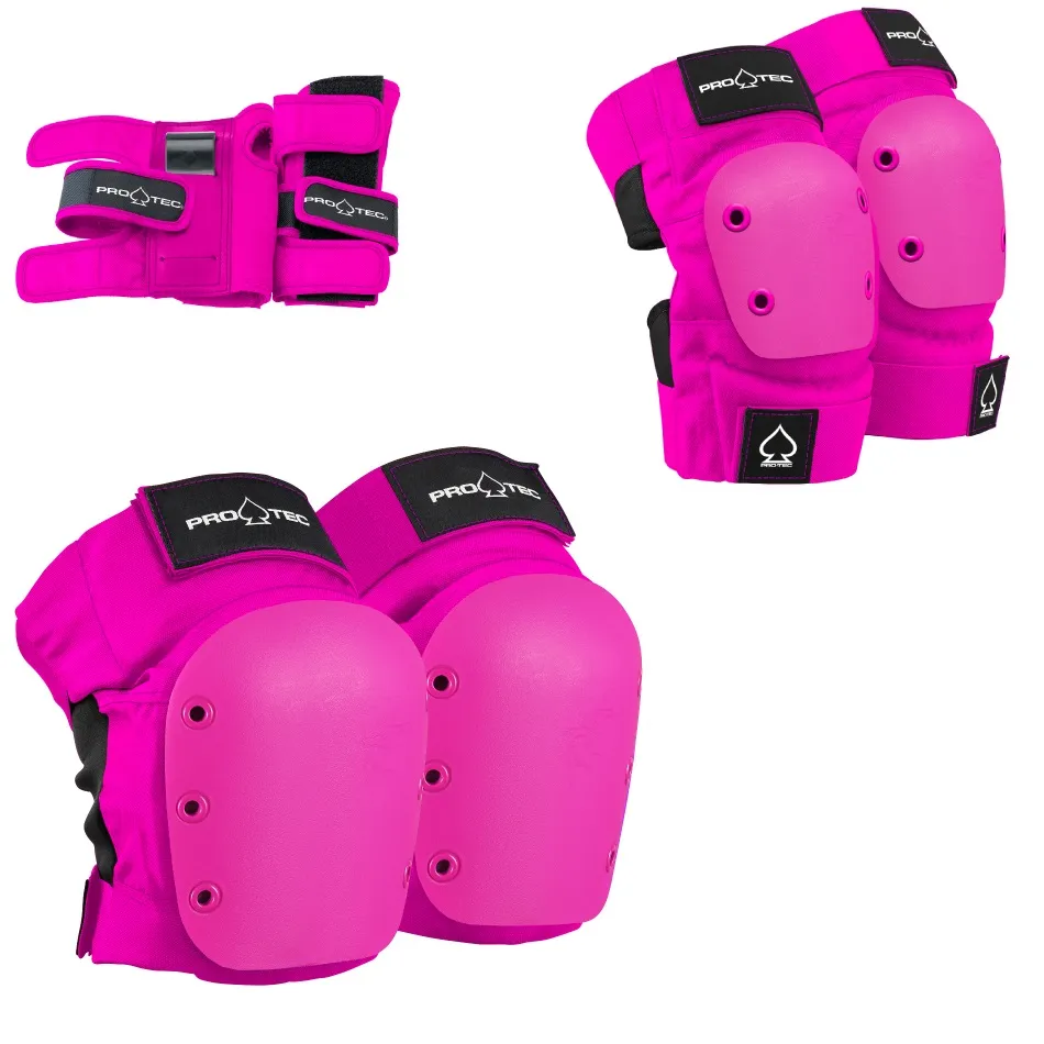 Protec Knee Elbow Wrist Street 3 Pack Pink Protective Pad Set