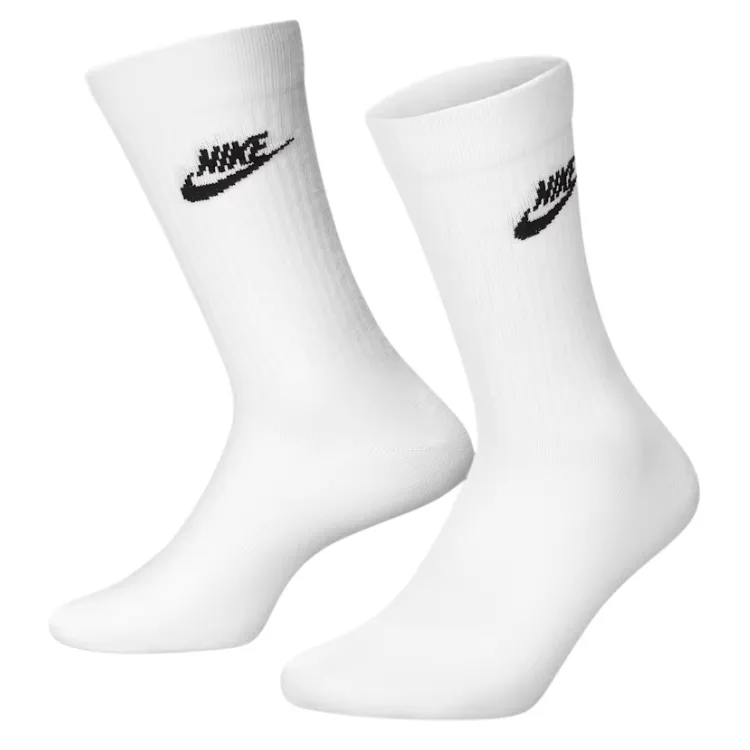 Nike Sportswear Everyday Essential White Black Large 3 Pair Crew Socks