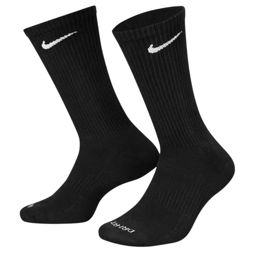 Nike Everyday Plus Cushioned Training Black White Large 6 Pair Crew Socks
