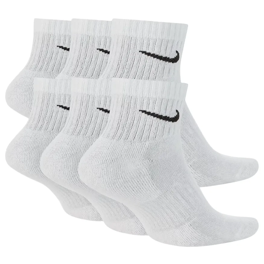 Nike Everyday Cushioned Training White Black Large 6 Pair Ankle Socks