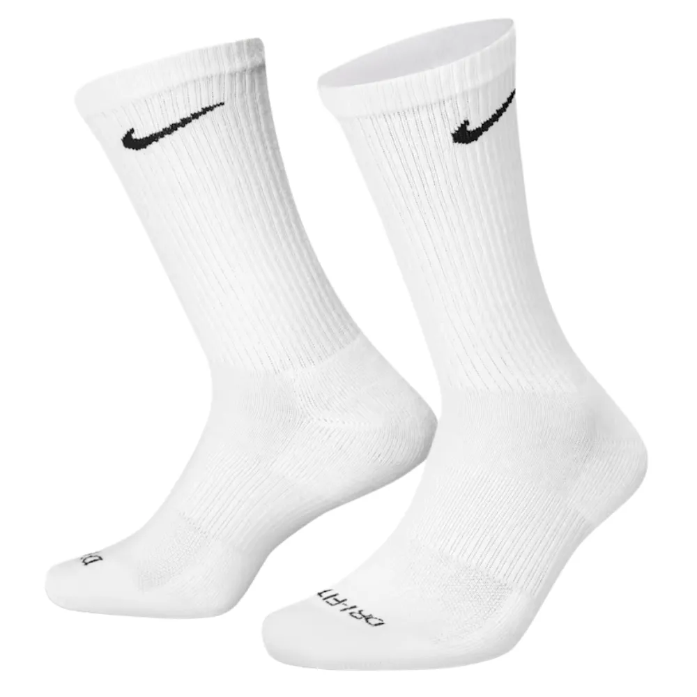 Nike Everyday Plus Cushioned Training White Black Large 6 Pair Crew Socks