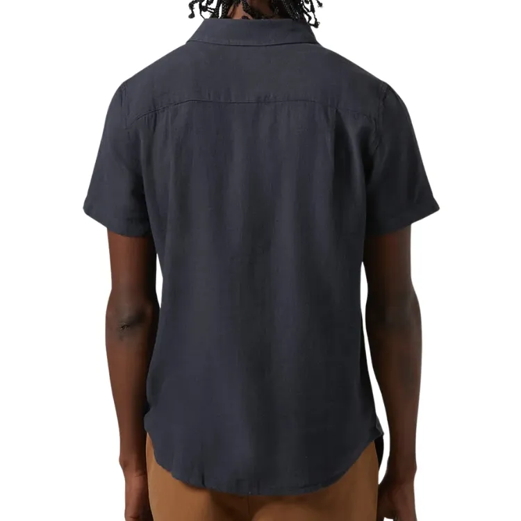 Brixton Charter Organic Cotton Linen Blend Washed Black Button Up Shirt