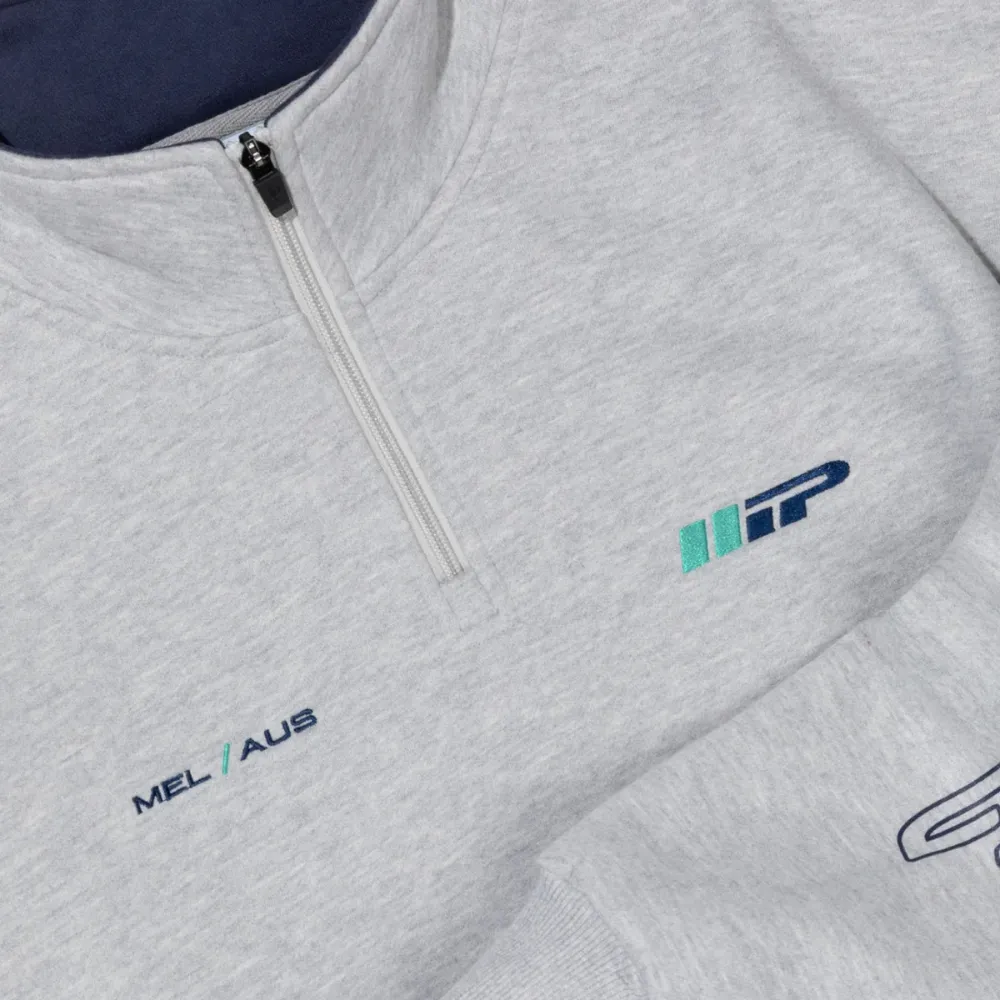 Ichpig Emblem 1/4 Zip Grey Marle Crew Jumper