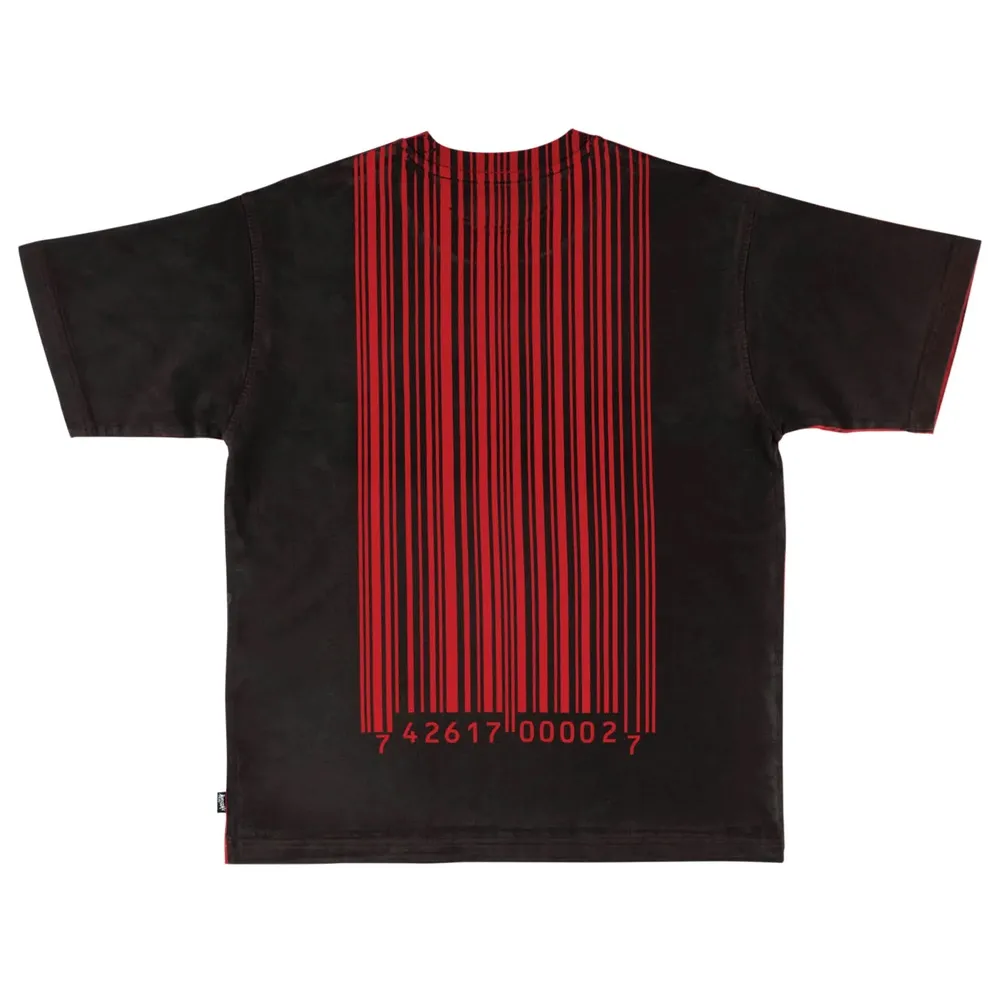 Welcome Skateboards X SlipKnot Barcode Overprint Black Red T-Shirt
