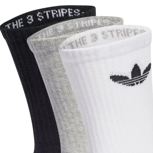 Adidas Trefoil Cushion Crew White Medium Grey Heather Black 3 Pair Socks