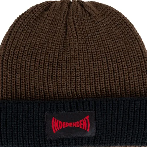 Independent Span Panelled Black Dark Chocolate Ribbed Beanie