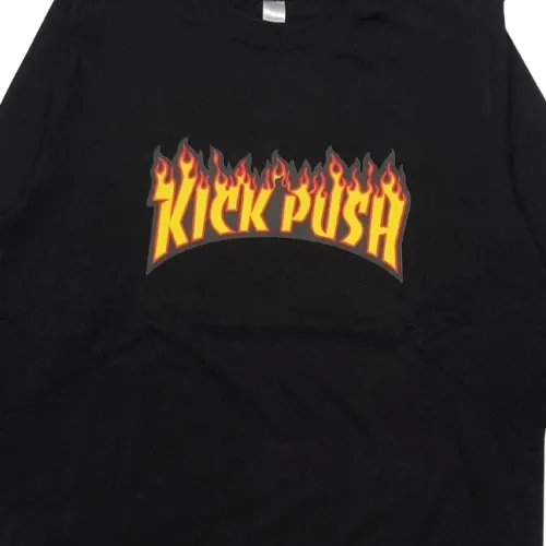 Kick Push Flame Black Long Sleeve Shirt