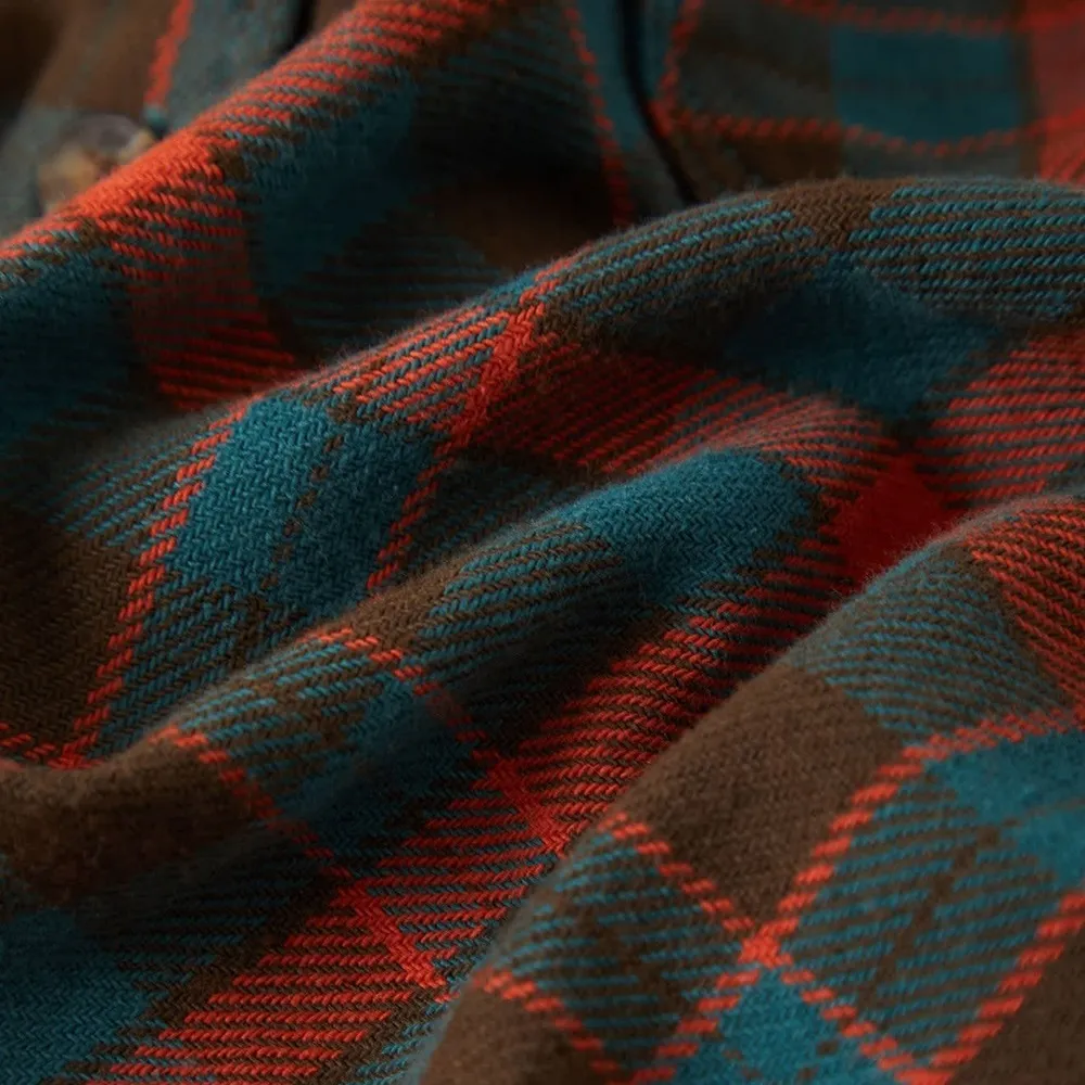 Brixton Bowery Flannel Walnut Brown Ultra Marine Button Up Shirt