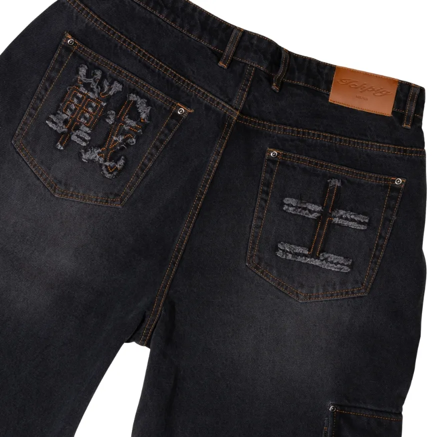 Ichpig Warrior Faded Black Cargo Jeans