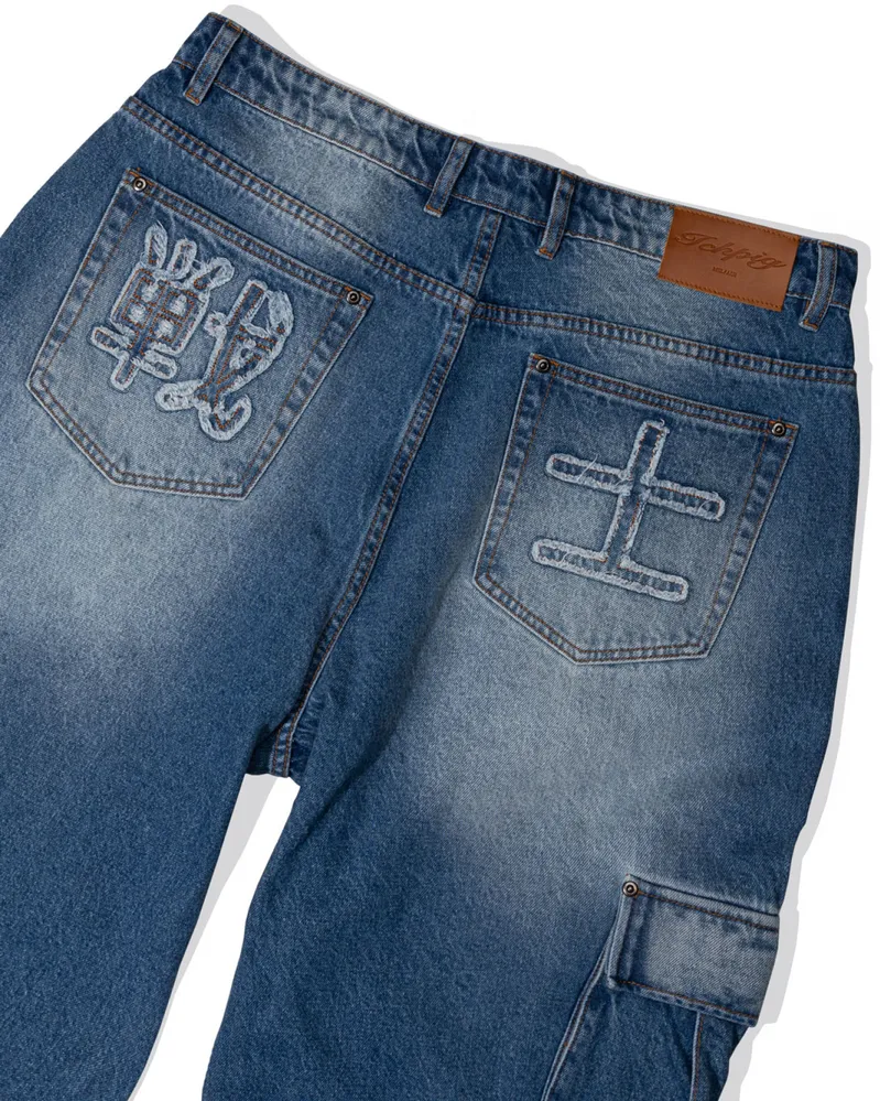 Ichpig Warrior Faded Indigo Cargo Jeans