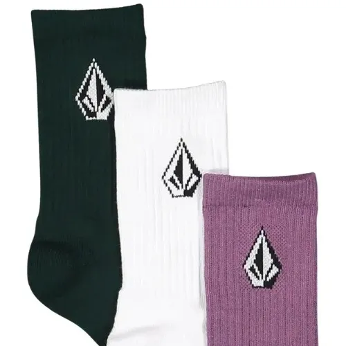 Volcom Full Stone Green White Purple 3 Pack Youth Socks