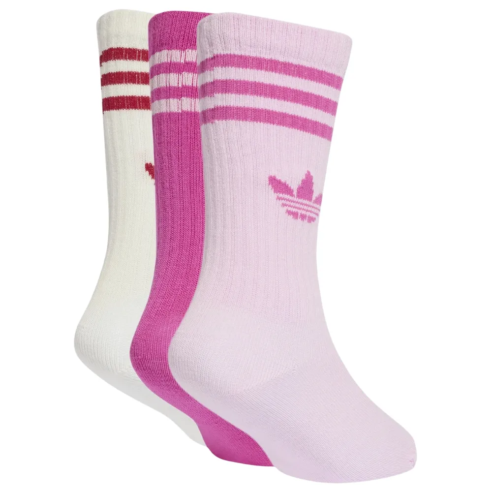 Adidas 3 Stripes Crew Orchid Fuchsia Cloud White 3 Pair Kids Socks