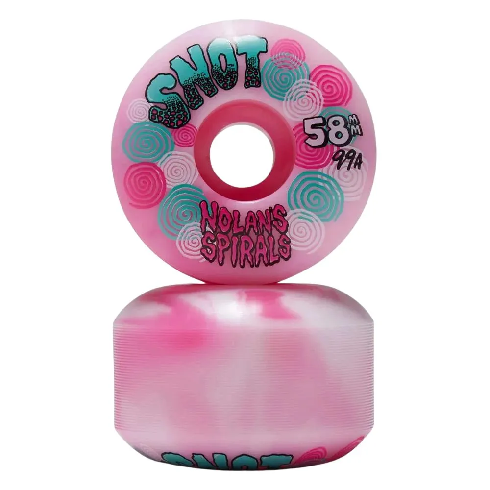 Snot Wheel Co Nolan Wide Boys Pink White Swirl 99A 58mm Skateboard Wheels