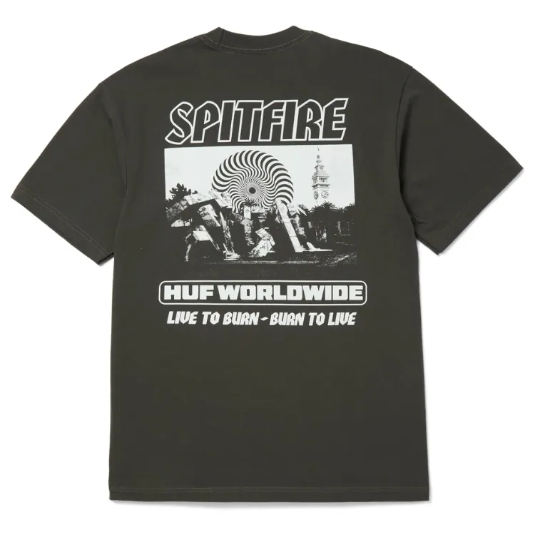 HUF X Spitfire Burn Heavyweight Washed Black T-Shirt